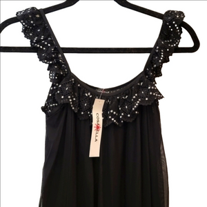 Cosabella Italian Mesh Jewel Babydoll Chemise Black M